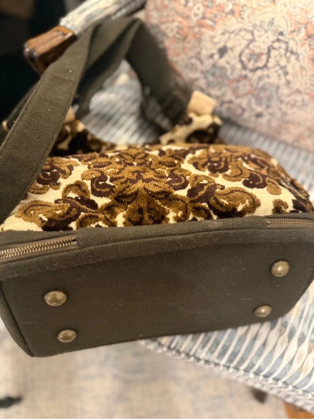 Petunia Pickle Bottom Brown and Cream Floral Velvet Tote/diaper bag